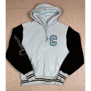 VTG Champion Hoodie Medium Blue Reverse Weave Puff Logo Varsity Sweatshirt Y2K